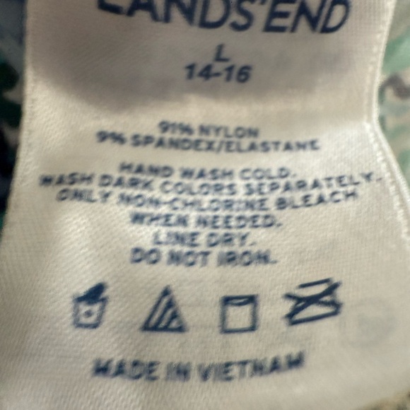 Lands'‎ End Swim Shirt Blue and Green Floral Long Sleeve - Picture 4 of 4